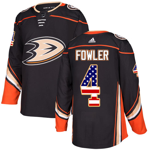 Adidas Ducks #4 Cam Fowler Black Home Authentic USA Flag Youth Stitched NHL Jersey